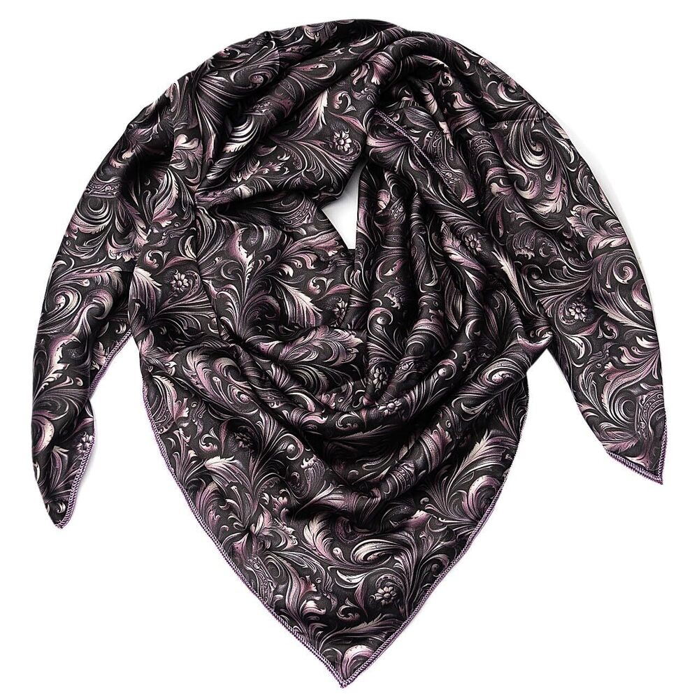 6265 Wild Rag Silk Scarf 36'', Western Cowboy Bandana Square Silky Floral